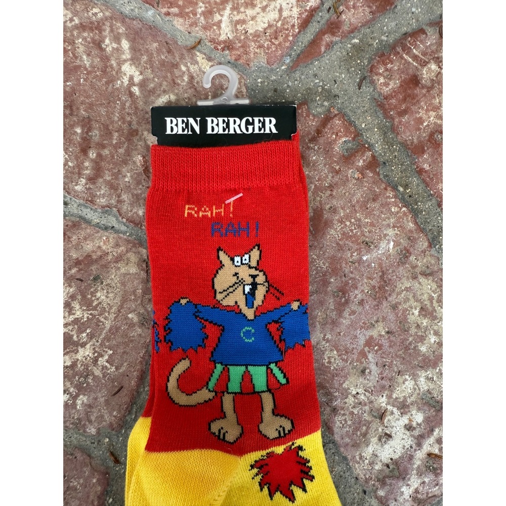 Ben Berger Novelty Socks Cheerleader‎ Cat RAH! RAH! Fun Colorful - Picture 2 of 3